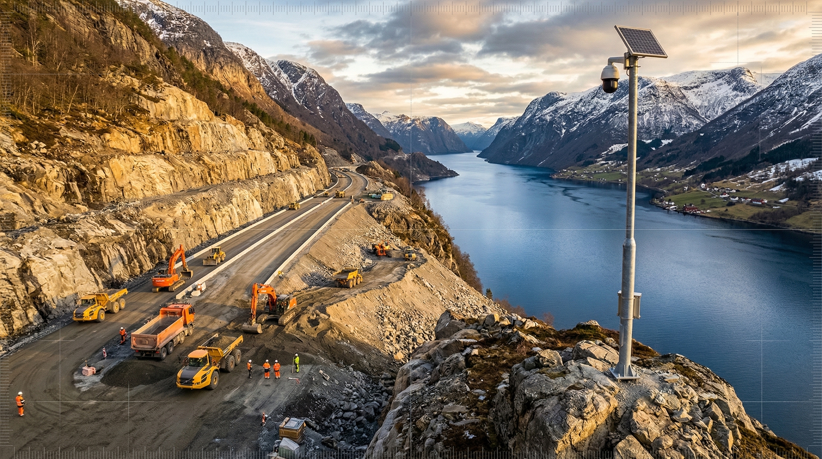 Veibygging langs norsk fjord dokumentert med timelapse